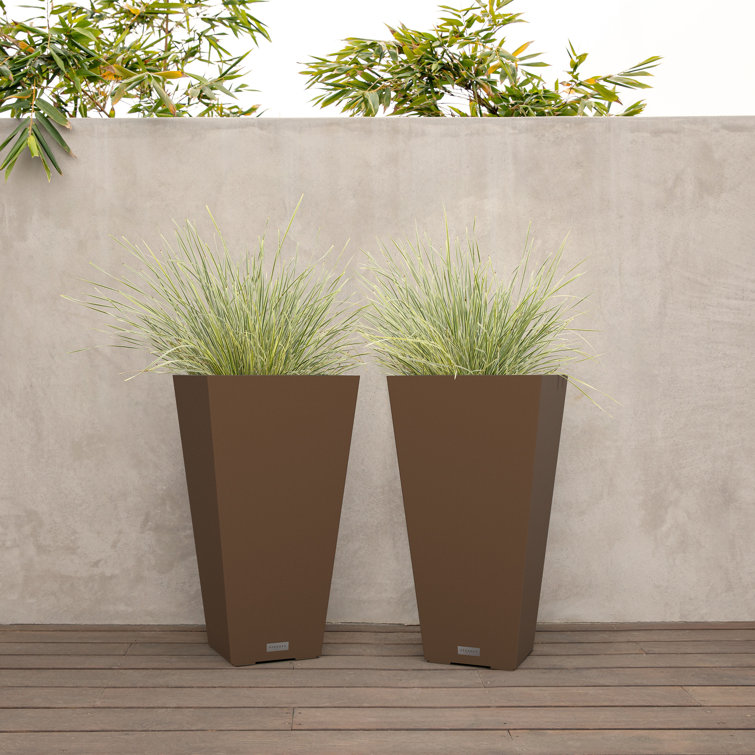 Espresso Brown 26" Modern Square Tapered Plastic Planter 2-Pack