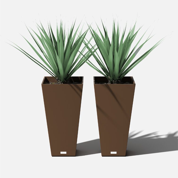 Espresso Brown 26" Modern Square Tapered Plastic Planter 2-Pack