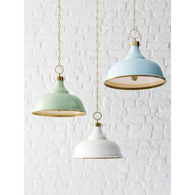 Aged Brass Leaf Green 3-Light Bowl Pendant with Dome Shade