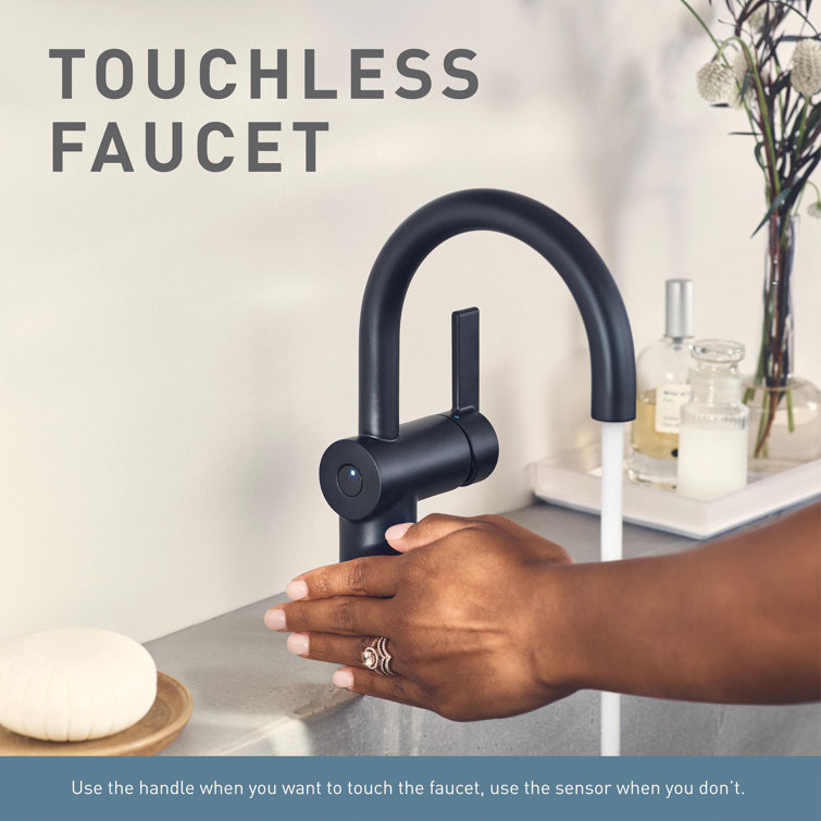 Moen Doux Wave Touchless Matte Black Bathroom Faucet with Drain Assembly