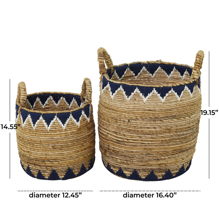 Handmade Round Wicker Storage Baskets with Handles - Set of 2