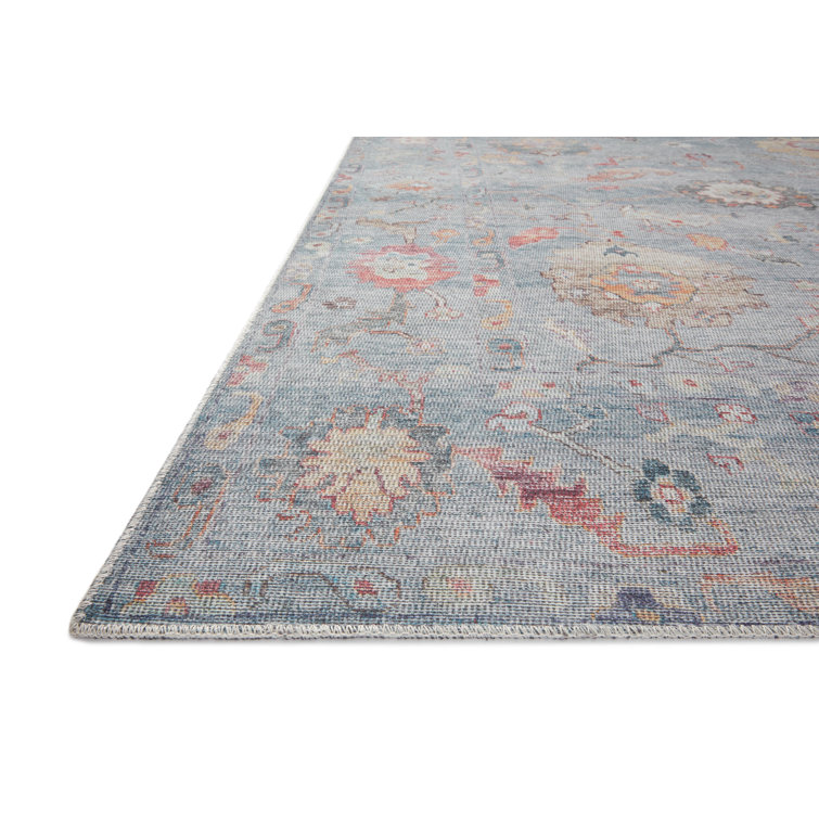 Blue Floral Oriental Synthetic Easy Care Rug 3'6" x 5'6"