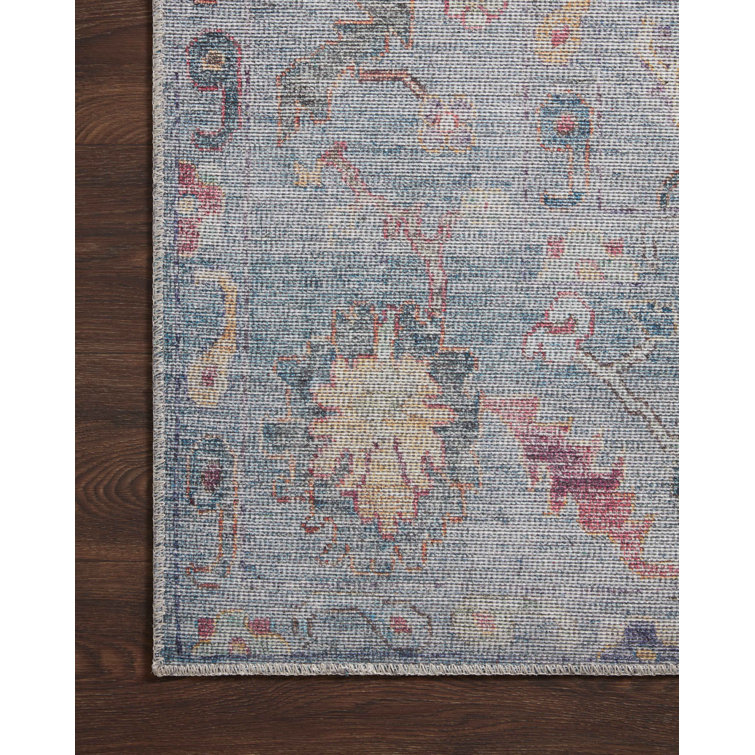 Blue Floral Oriental Synthetic Easy Care Rug 3'6" x 5'6"