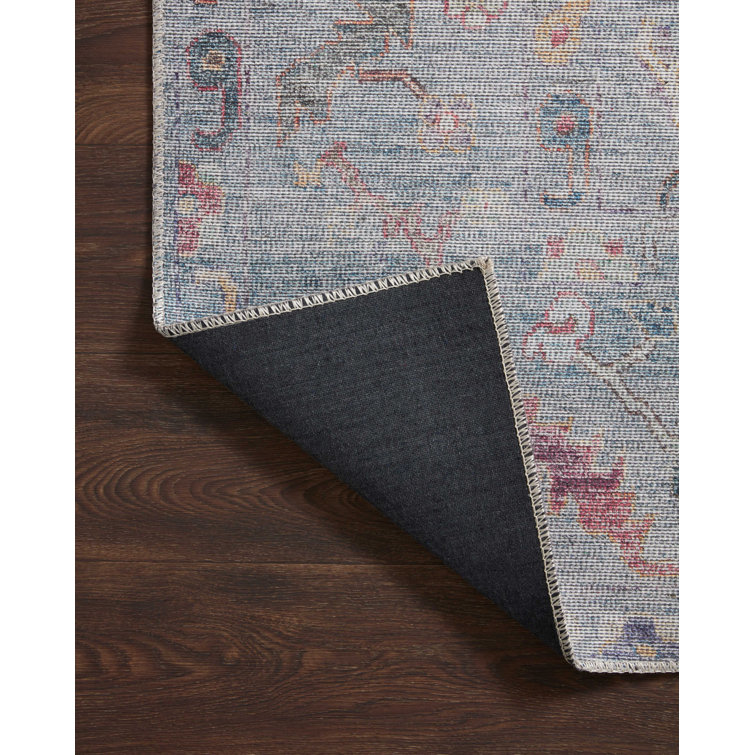 Blue Floral Oriental Synthetic Easy Care Rug 3'6" x 5'6"