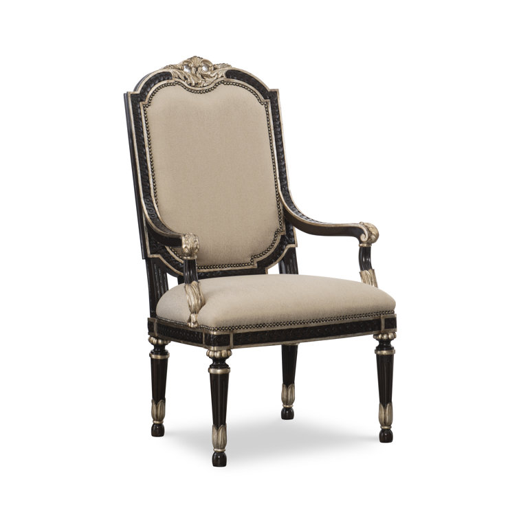Old World Versailles Handcrafted Wood and Leather Armchair