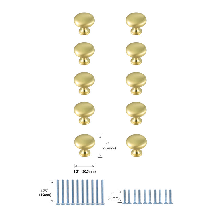 Elegant Brushed Gold Round Mushroom Knob Set with Mounting Hardware