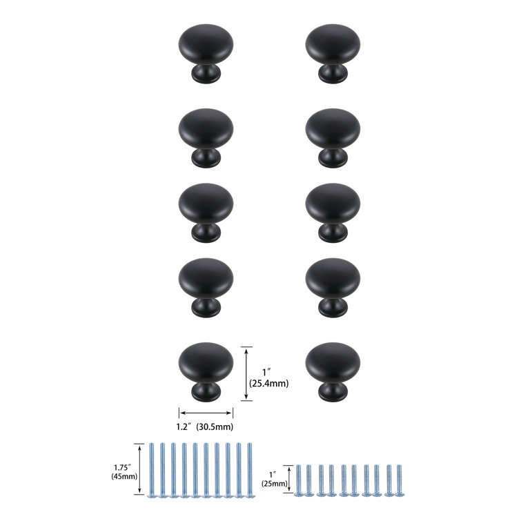 Matte Black Round Mushroom Knob Set with Mounting Hardware