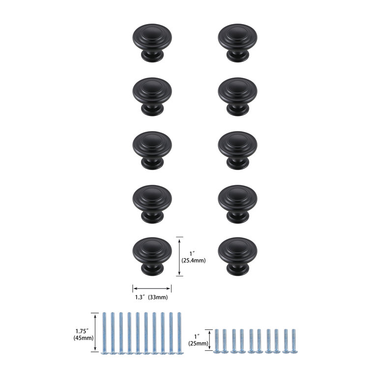 Matte Black Round Mushroom Knob Set with Mounting Hardware
