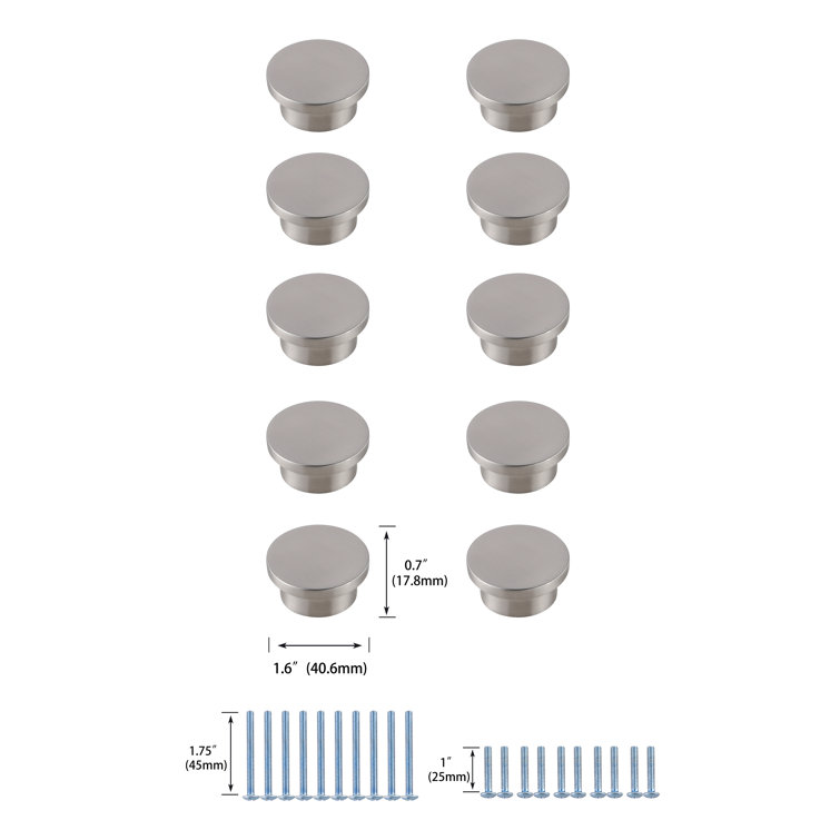Brushed Nickel Round Oversized Drawer Knobs Set of 10