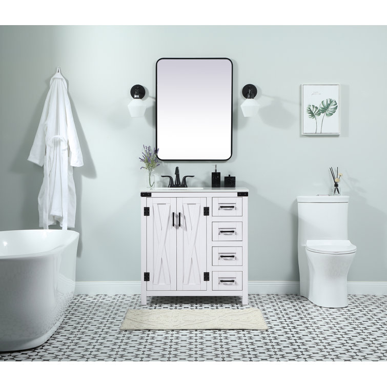 White Freestanding Single Bathroom Vanity with Ceramic Sink