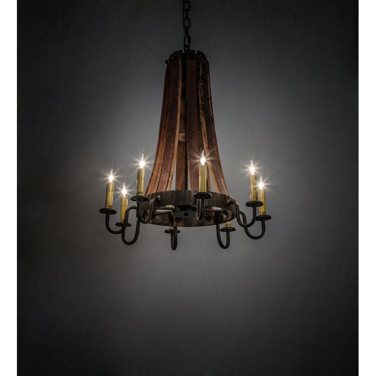 Natural Wood and Bronze 8-Light Candle Chandelier