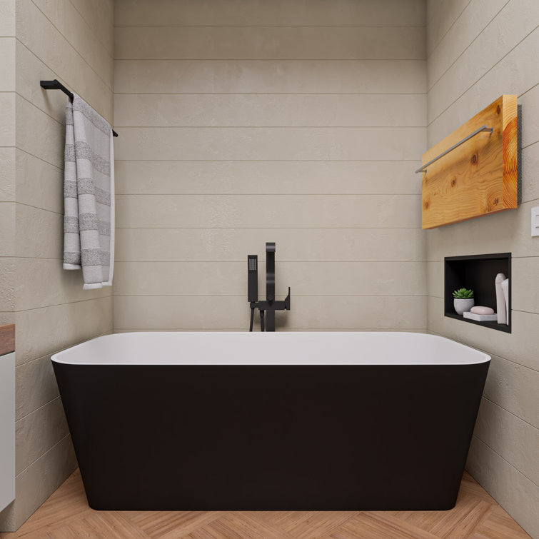 70'' Black and White Matte Resin Freestanding Soaking Bathtub
