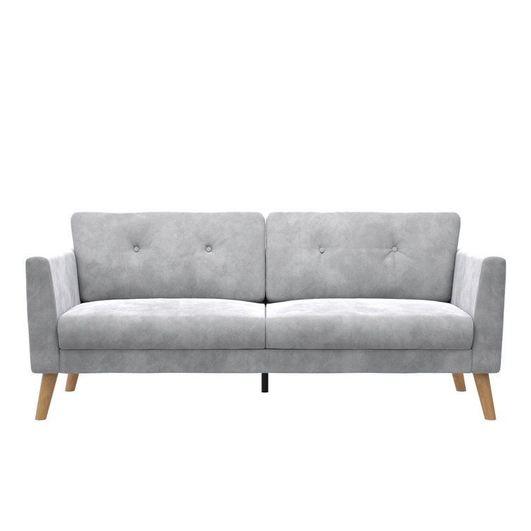 Elegant Gray Velvet Tufted Sofa with Sleek Wood Legs