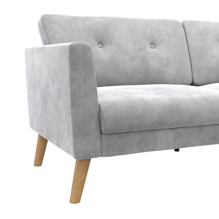 Elegant Gray Velvet Tufted Sofa with Sleek Wood Legs