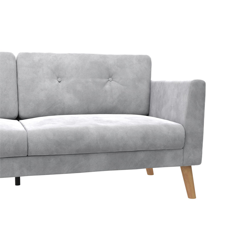Elegant Gray Velvet Tufted Sofa with Sleek Wood Legs