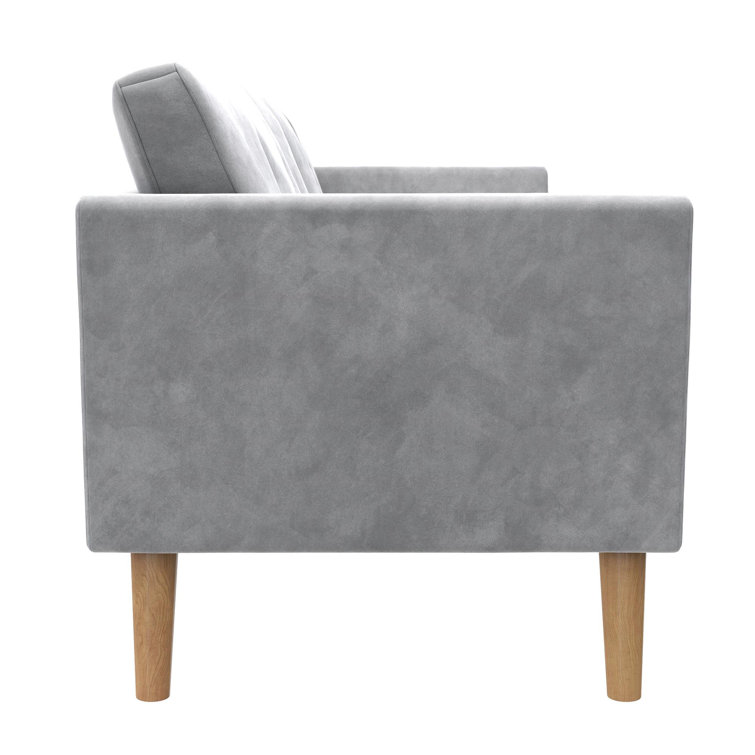 Elegant Gray Velvet Tufted Sofa with Sleek Wood Legs