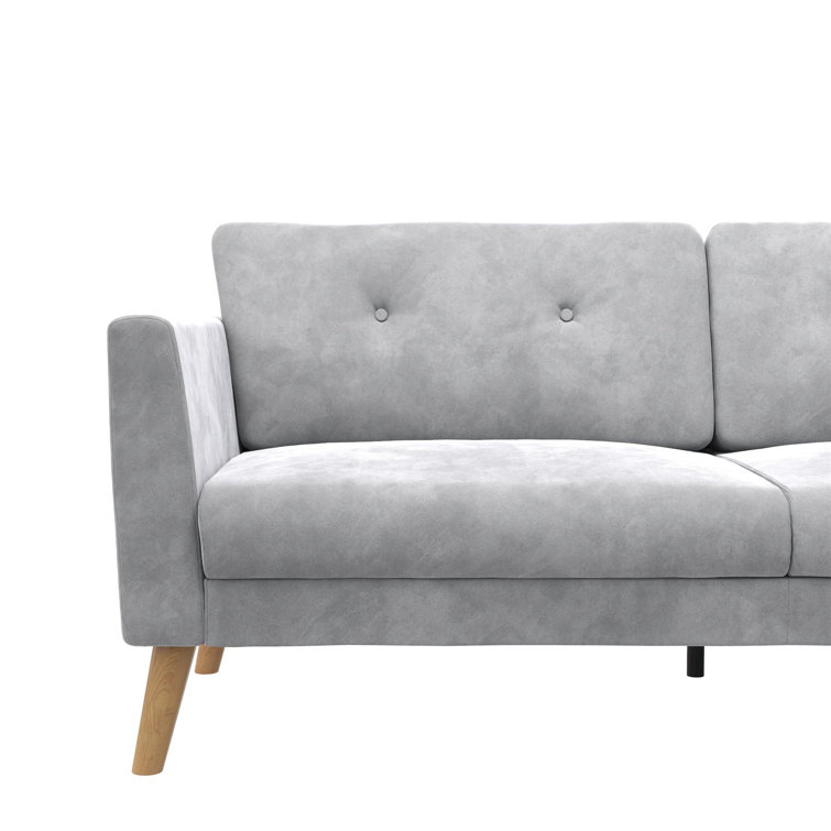 Elegant Gray Velvet Tufted Sofa with Sleek Wood Legs