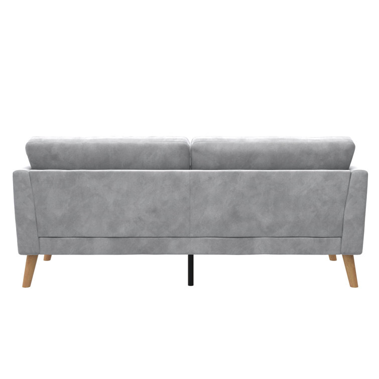Elegant Gray Velvet Tufted Sofa with Sleek Wood Legs