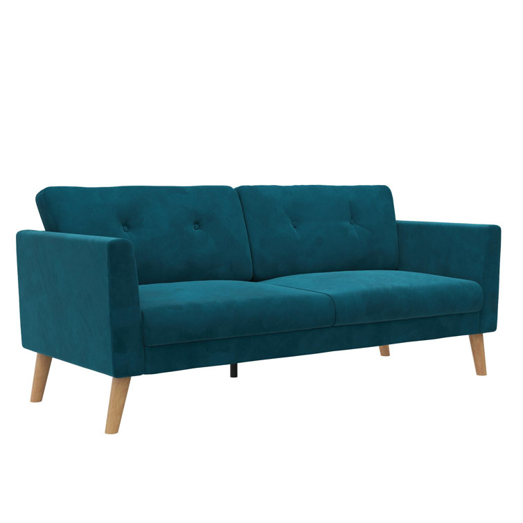 Mid-Century Boho Glam Blue Velvet Tufted Sofa
