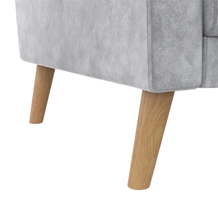 Elegant Gray Velvet Tufted Sofa with Sleek Wood Legs