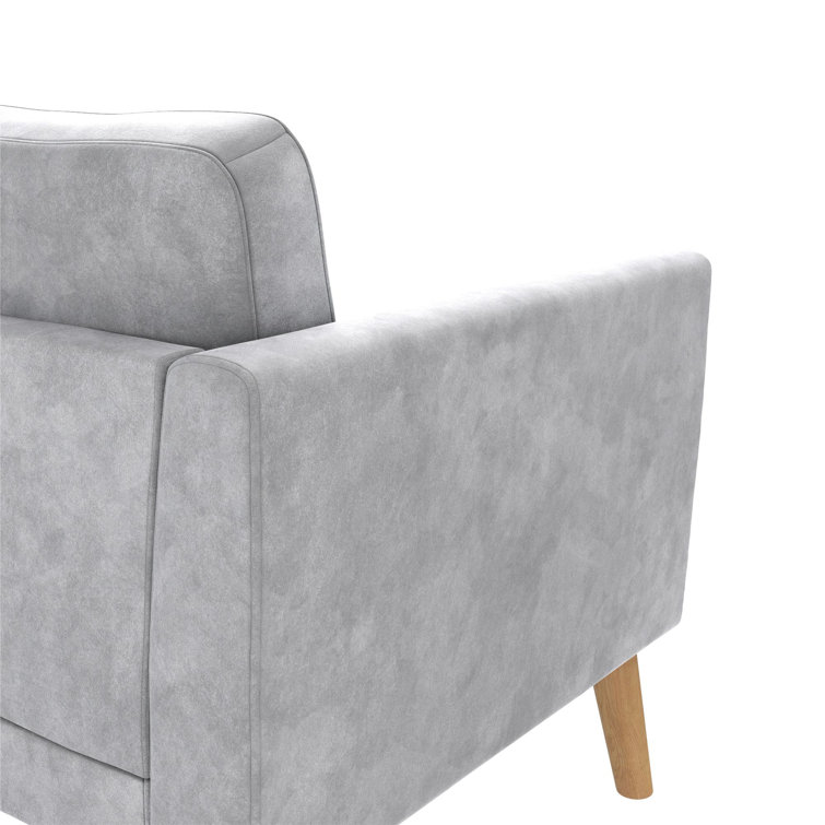 Elegant Gray Velvet Tufted Sofa with Sleek Wood Legs