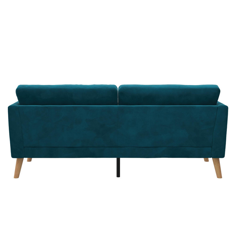Mid-Century Boho Glam Blue Velvet Tufted Sofa