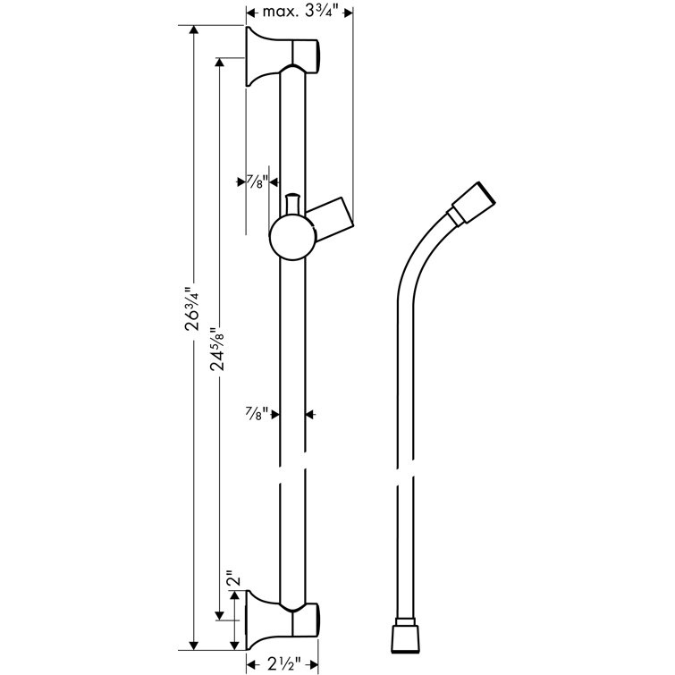 Elegante 24'' Polished Nickel Modern Slide Bar with Techniflex Hose
