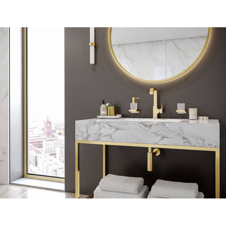 Brushed Bronze Metal and Glass Wall-Mounted Soap Dispenser