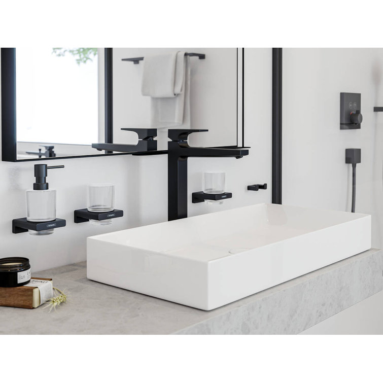 Brushed Black Chrome Wall-Mounted Glass Toothbrush Tumbler