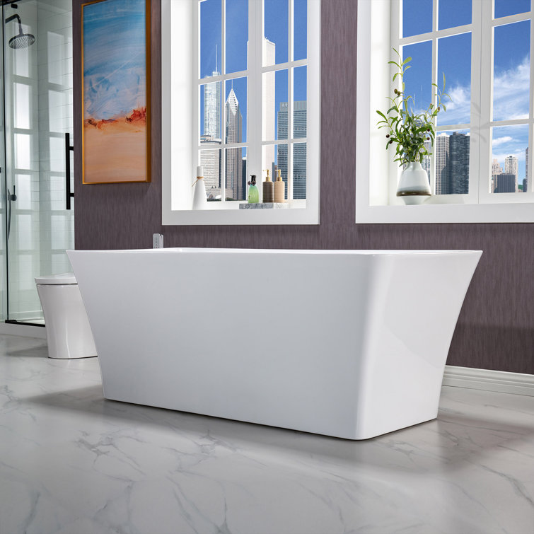 Echo 59'' White Acrylic Freestanding Soaking Bathtub with Brushed Gold Trim