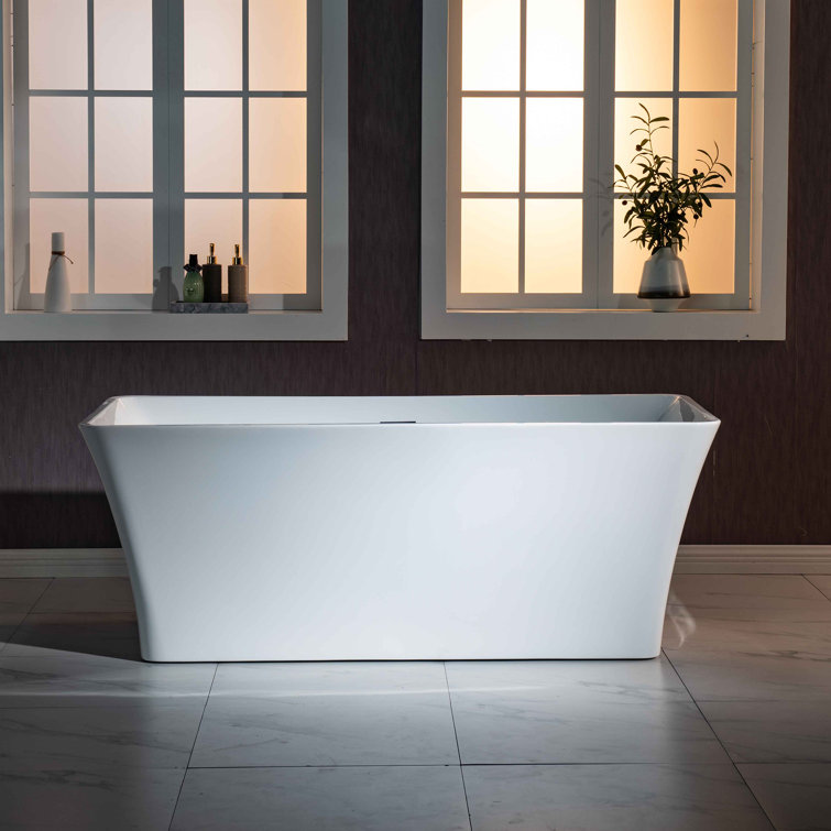 Echo 59'' White Acrylic Freestanding Soaking Bathtub with Brushed Nickel Trim