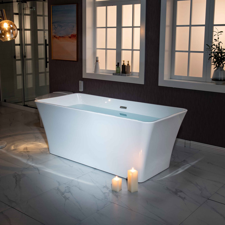 Echo 59'' White Acrylic Freestanding Soaking Bathtub with Brushed Nickel Trim