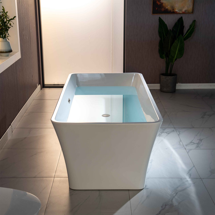 Echo 59'' White Acrylic Freestanding Soaking Bathtub with Brushed Nickel Trim