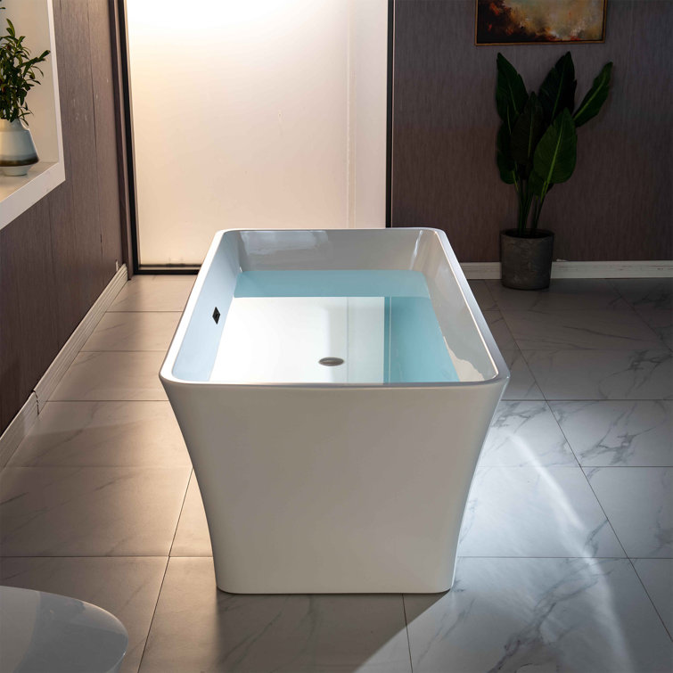 Echo 59'' White Acrylic Freestanding Soaking Bathtub with Matte Black Trim