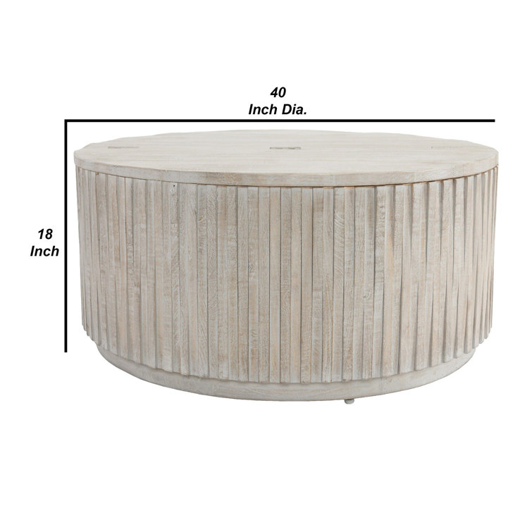 Sunbleached Gray Round Mango Wood Lift-Top Coffee Table with Storage
