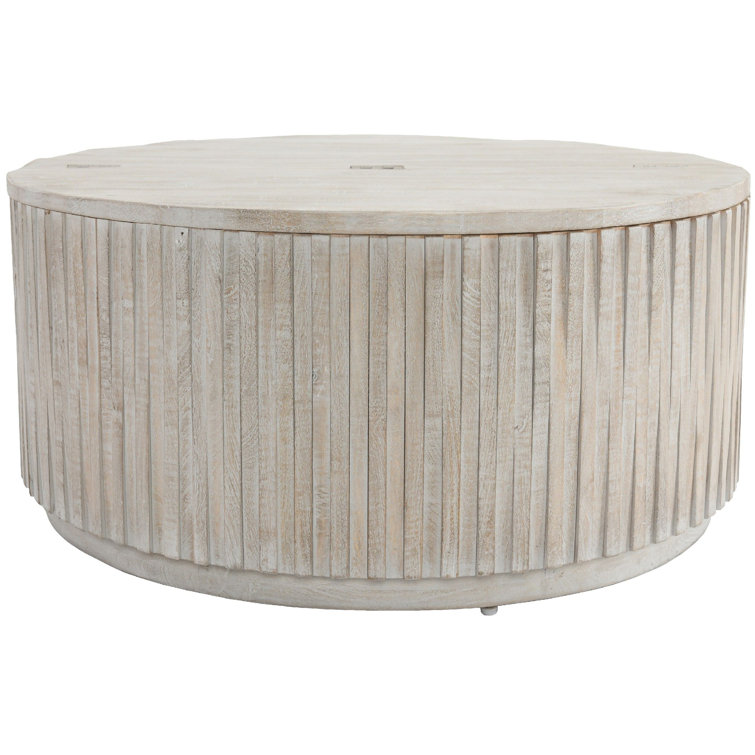 Sunbleached Gray Round Mango Wood Lift-Top Coffee Table with Storage