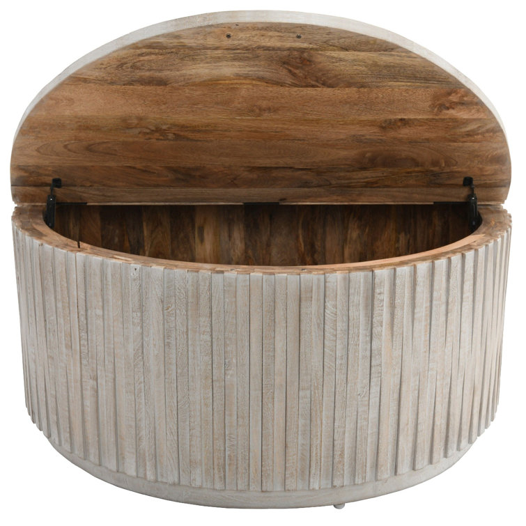 Sunbleached Gray Round Mango Wood Lift-Top Coffee Table with Storage