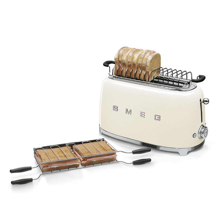 Cream Stainless Steel 4-Slice Wide Slot Retro Toaster