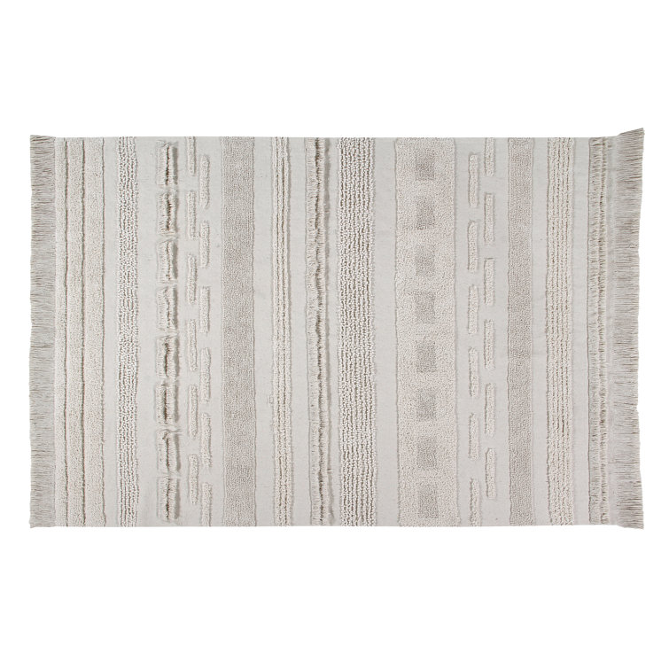 Early Hours 4' x 6' Flat Woven Natural Stripe Wool-Cotton Blend Rug