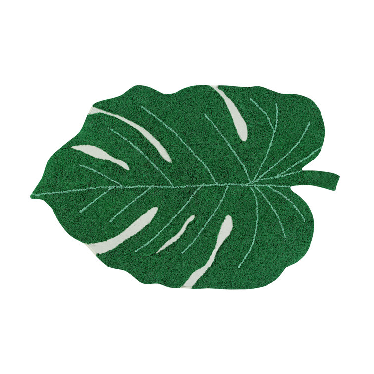 Green Monstera Leaf Hand-Knotted Cotton Area Rug