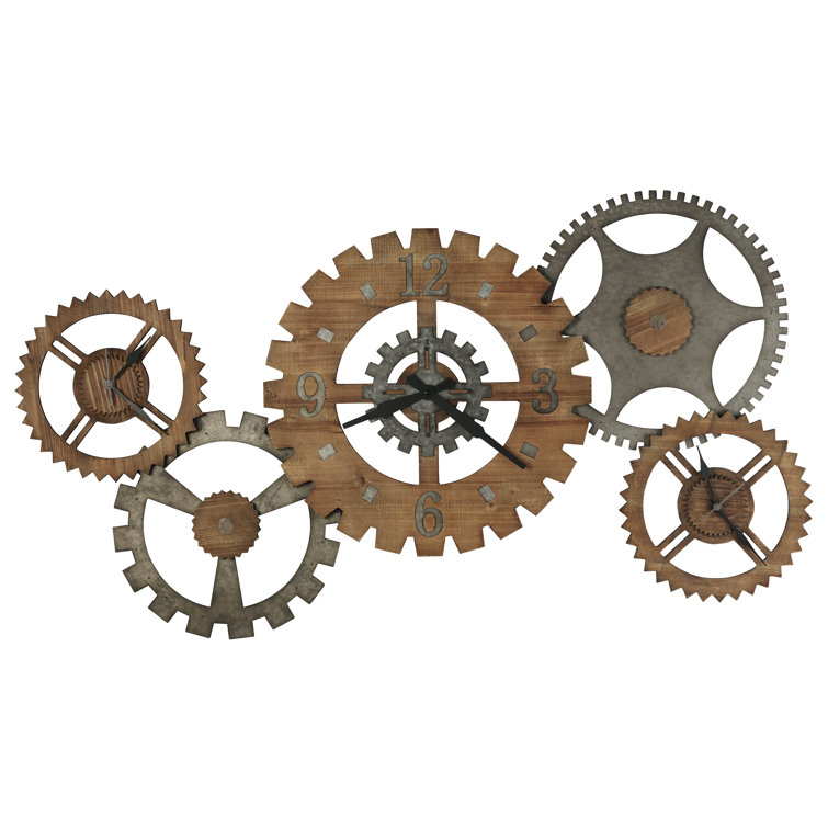 Oversized Gold and Gray Metal Gear Wall Clock