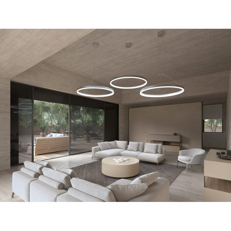 Bright Satin Aluminum LED Geometric Chandelier, 31.5" Indoor/Outdoor