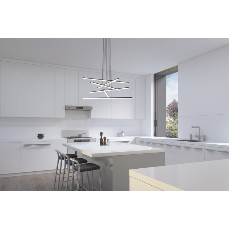 Satin Black 40" Glass LED Linear Chandelier