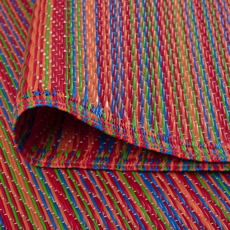 Sunset Stripe Red and Gray Synthetic 5' x 7' Area Rug