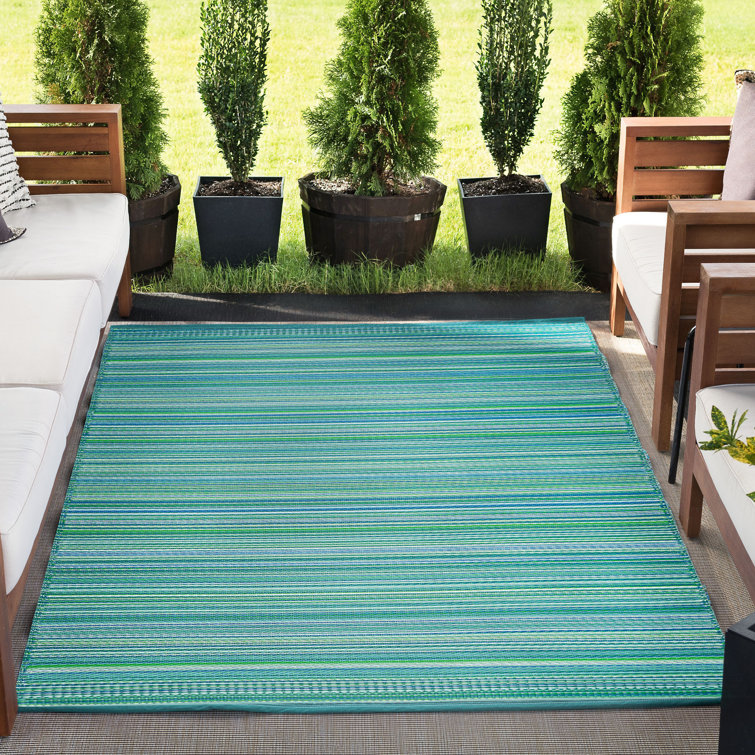 Aqua Blue Synthetic Stripe 8' x 10' Rectangular Area Rug