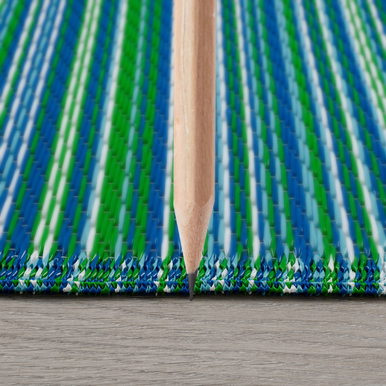 Aqua Blue Synthetic Stripe 8' x 10' Rectangular Area Rug