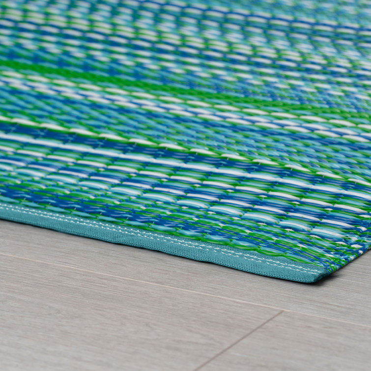 Aqua Blue Synthetic Stripe 8' x 10' Rectangular Area Rug