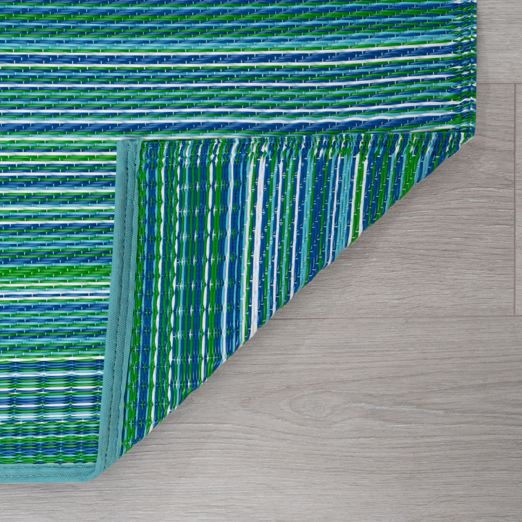 Aqua Blue Synthetic Stripe 8' x 10' Rectangular Area Rug