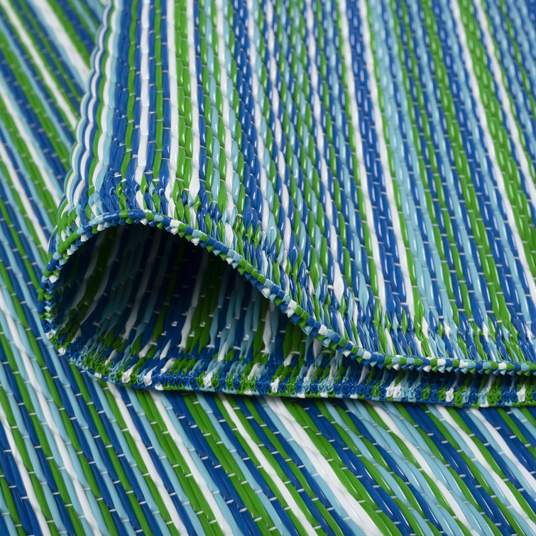 Aqua Blue Synthetic Stripe 8' x 10' Rectangular Area Rug