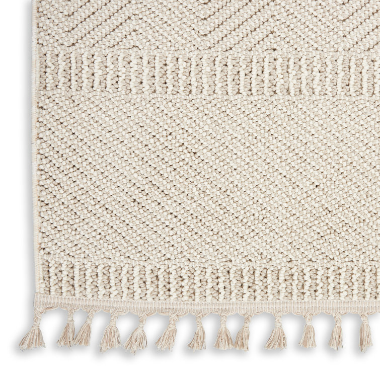 Ivory Geometric Braided Synthetic Rectangular Area Rug